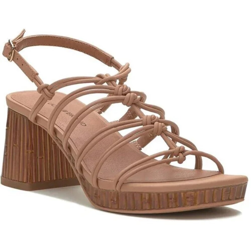 Lucky Brand Bassie Faux Leather Caged Heels $99 - US Size 9 - Tan - 1316